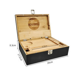 Wise Skies Bamboo Black Wooden Rolling Box