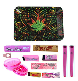Pink Leaf Small Rolling Tray Set 