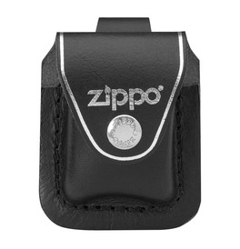 Black Leather Zippo Lighter Pouch With Clip