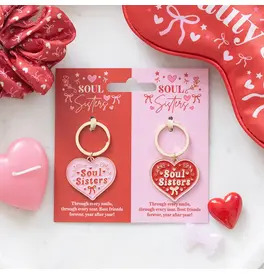 Pair of Soul Sisters Love Heart Keyrings