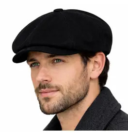 Black Flat Cap Corduroy Style