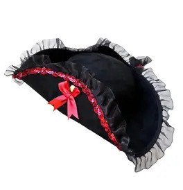 Deluxe Black Red Pirate Hat