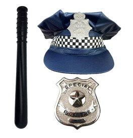 Police Hat Truncheon Badge Fancy Dress Cosplay Bundle 