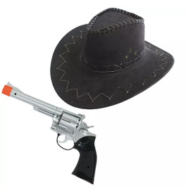 Black Cowboy Hat And Gun Bundle