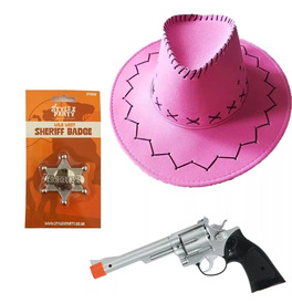 Pink Cowboiy Hat, Badge and Gun Bundle