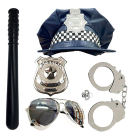 Blue UK Police Officer Fancy Dress Cosplay Bundle