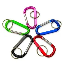 5 Pack of D Shape Carabiners with Keyrings Assorted