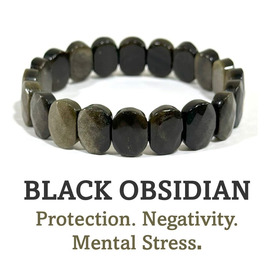 Cut Crystal Stone Bracelet - Black Obsidian 