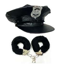 Special Police Hat & Black Fluffy Handcuffs