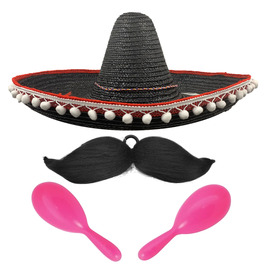 Black Mexican Sombrero Set