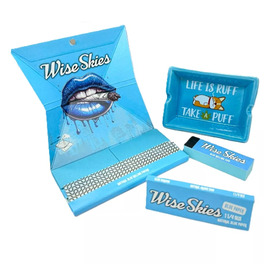 Wise Skies Blue Rolling Paper Set & Ashtray & Rolling Tips Blue Gift Set