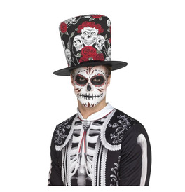 Day of the Dead Skull & Rose Top Hat 
