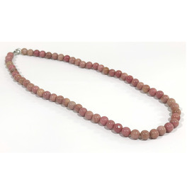 8mm Beaded Crystal Stone Necklace - Rhodonite