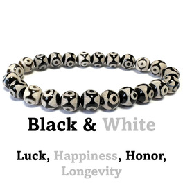 Beaded 3 Eye Crystal Stone Bracelet - Black White