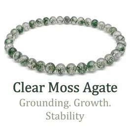  6mm Beaded Crystal Stone Bracelet - Clear Moss Agate
