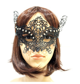 Silver Beaded Lace Mask