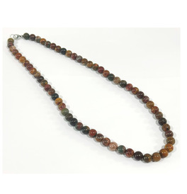 8mm Beaded Crystal Stone Necklace - Red Picasso Jasper