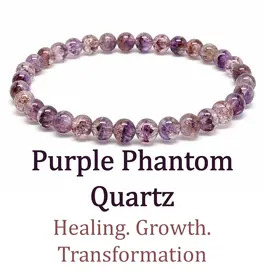 6mm Beaded Crystal Stone Bracelet - Purple Phantom Quartz