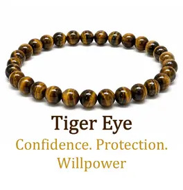 6mm Beaded Crystal Stone Bracelet - Tiger Eye