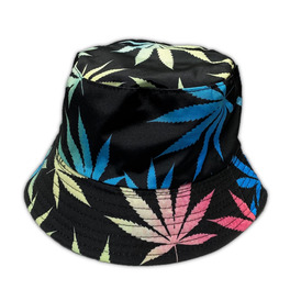 Bucket Hat - Black With Rainbow Leaf