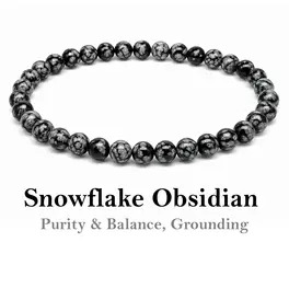 6mm Beaded Crystal Stone Bracelet - Snowflake Obsidian