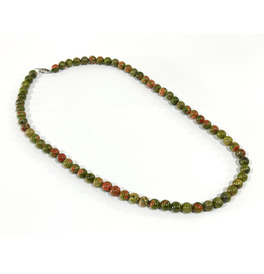 8mm Beaded Crystal Stone Necklace - Unakite