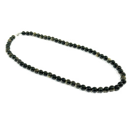8mm Beaded Crystal Stone Necklace - Gold Sheen Obsidian