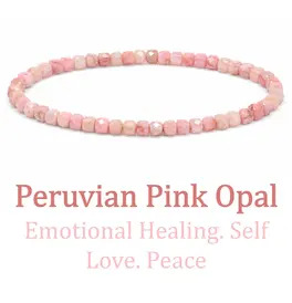 4mm Cube Cut Crystal Stone Bracelet - Peruvian Pink Opal