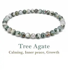 6mm Beaded Crystal Stone Bracelet - Tree Agate