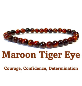 6mm Beaded Crystal Stone Bracelet - Maroon Tiger Eye