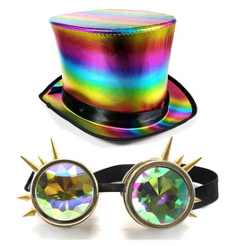 Rainbow Top Hat & Gold Holo Goggles