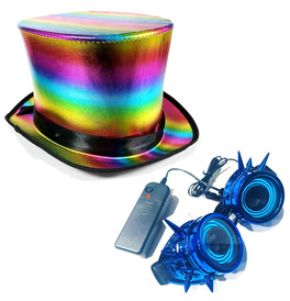 Rainbow Top Hat & Blue LED Goggles