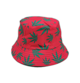 Bucket Hat - Pink With Green Leaf