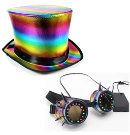 Rainbow Top Hat & Rainbow LED Goggles