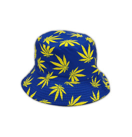 Bucket Hat - Blue With Yellow Leaf