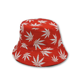 Bucket Hat - Red With White Leaves