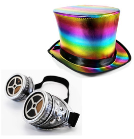 Rainbow Top Hat & Silver Cross Goggles