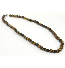 8mm Beaded Crystal Stone Necklace - Tiger Eye