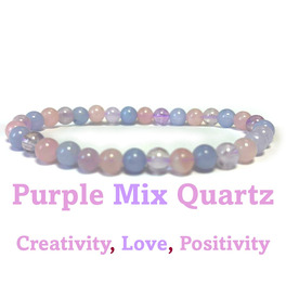 6mm Beaded Crystal Stone Bracelet - Purple Mix Quartz