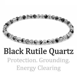 4mm Beaded Crystal Stone Bracelet - Black Rutile Quartz