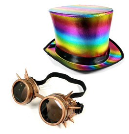 Rainbow Top Hat & Bronze Spike Goggles