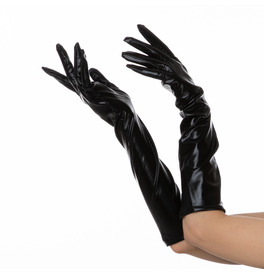 Leather Look Black Long Gloves