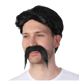 Black Disco Wig and Tash