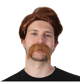 Brown Disco Wig and Tash