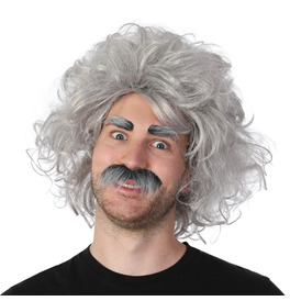 Mad Scientist Wig & Mustache Set Grey Hair 