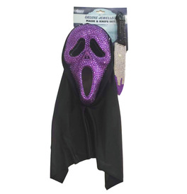 Purple Deluxe Jewelled Ghost Mask & Knife Set Halloween