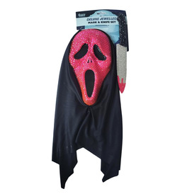 Pink Deluxe Jewelled Ghost Mask & Knife Set Halloween