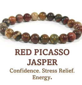 8mm Beaded Crystal Stone Bracelet - Red Picasso Jasper
