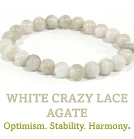 8mm Beaded Crystal Stone Bracelet - White Crazy Lace Agate