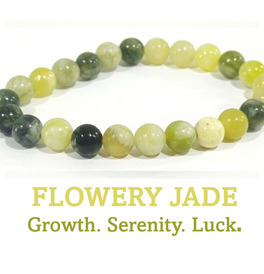 8mm Beaded Crystal Stone Bracelet - Flowery Jade